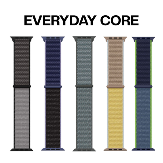 Set of five different minimal color bands on a white background with 'EVERYDAY CORE' text