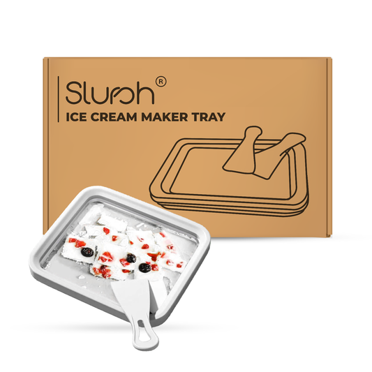 Slursh Ice cream maker tray with a box labeled 'Slursh Ice Cream Maker Tray' on a white background